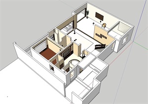 现代住宅室内空间简单不完整设计SU(草图大师)模型