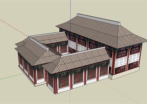 古典中式风格文化建筑详细设计SU(草图大师)模型