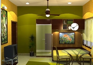 现代室内客厅空间SU(草图大师)模型