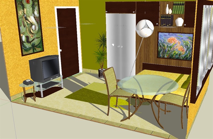 现代室内客厅空间su模型(2)