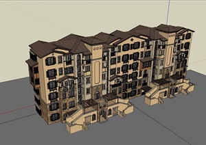 欧式详细的小区多层住宅楼SU(草图大师)模型