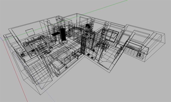 无材质贴图的住宅室内空间su模型(1)