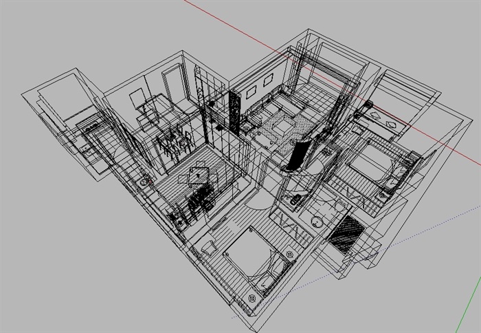 无材质贴图的住宅室内空间su模型(3)