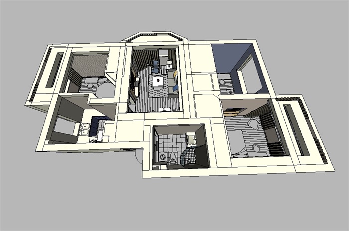 现代住宅室内空间户型设计su模型(3)