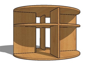 圆形木质三层茶几SU(草图大师)模型