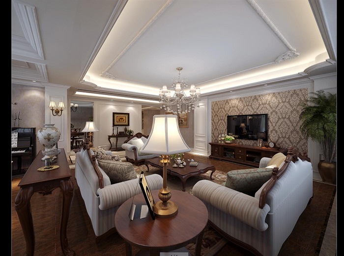某欧式住宅室内空间客厅设计3d模型含效果图(1)