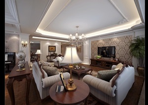 某欧式住宅室内空间客厅设计3d模型含效果图