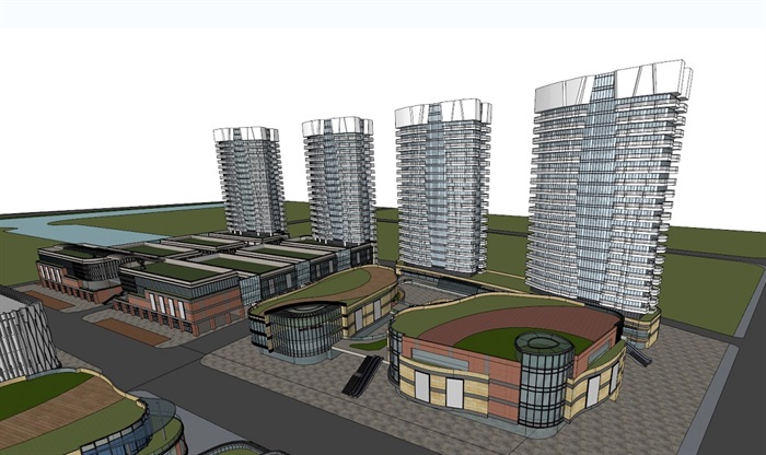 某现代商业建筑及住宅建筑综合设计su模型(3)