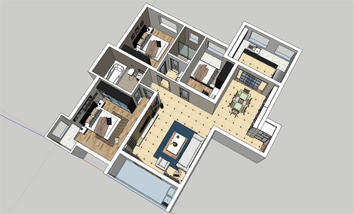 现代风格住宅详细室内设计su模型
