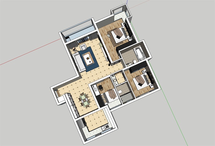 现代风格住宅详细室内设计su模型