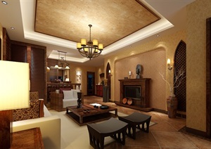 现代室内详细的客厅空间设计3d模型含效果图