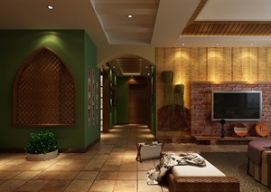 某地中海风格的客厅空间设计3d模型含效果图