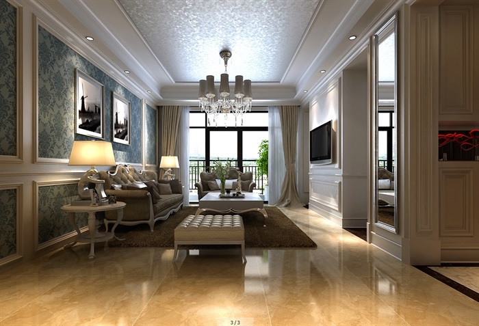 某美式住宅客厅空间详细设计3d模型(1)