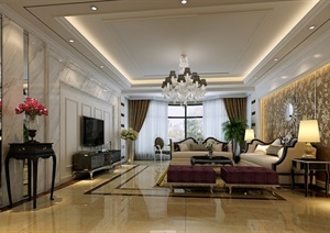 某美式详细的客厅空间设计3d模型