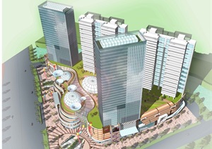 现代风格详细的商业办公建筑楼SU(草图大师)模型含效果图
