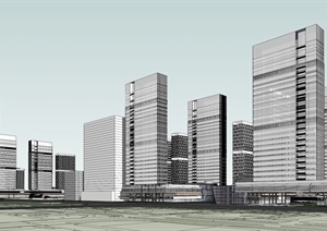 中央办公区商业区与居住区总体建筑SU(草图大师)模型