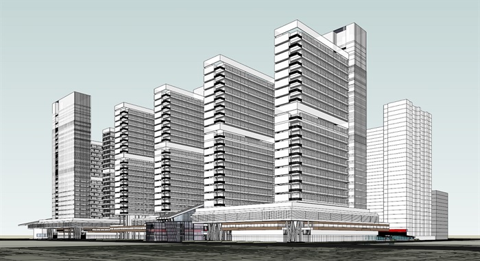 中央办公区商业区与居住区总体建筑su模型(3)