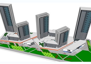 某城市三栋CBD、商业综合体设计SU(草图大师)模型