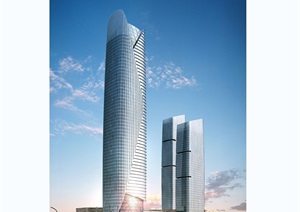 两栋办公大厦楼设计SU(草图大师)模型