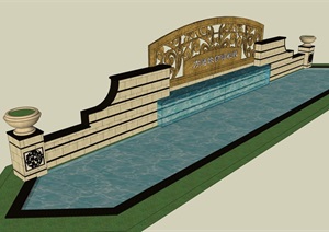 入口泉水景墙设计SU(草图大师)模型