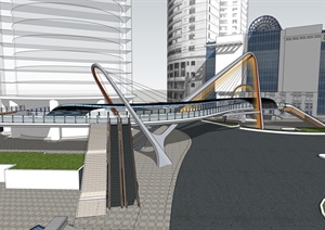 精品商业CBD及廊桥设计SU(草图大师)模型