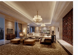 现代完整的室内客厅空间装饰3d模型