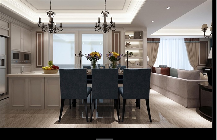 现代住宅室内客餐厅空间设计3d模型(2)