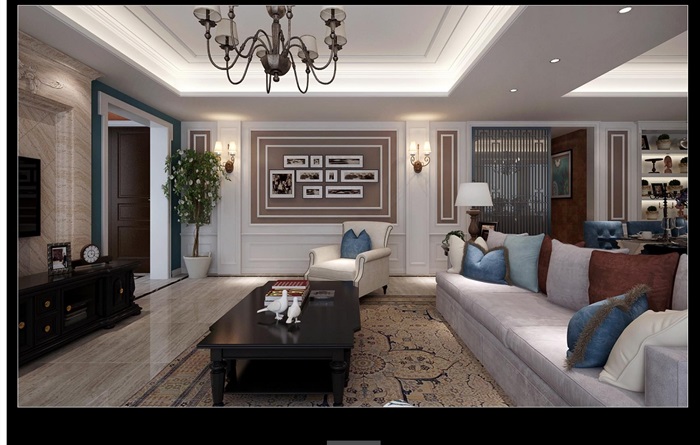 现代住宅室内客餐厅空间设计3d模型(4)