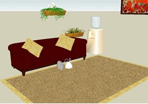 现代风格沙发、地毯及盆栽SU(草图大师)模型