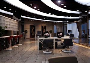 现代室内理发店设计3d模型