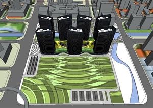 商业办公综合体地块概念方案设计SU(草图大师)模型