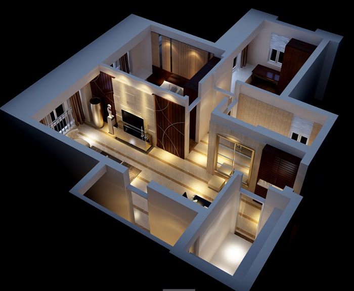 现代住宅完整室内空间装饰设计3d模型(1)