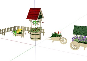 某园林景观田园风花车、风车、瓜果设计SU(草图大师)模型