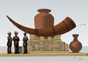 牛角杯酒场标志雕塑设计SU(草图大师)模型