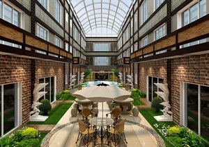 某现代酒店中庭景观设计3d模型