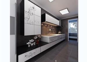 现代室内厨房空间设计3d模型