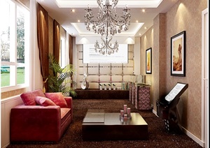 现代住宅客厅空间装饰设计3d模型