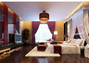 某中式卧室空间3d模型及效果图