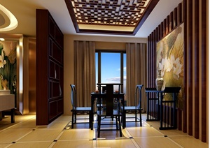 现代中式风格住宅室内餐厅空间设计3d模型