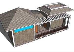 中式坡屋顶公共卫生间SU(草图大师)模型