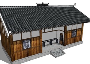 中式木质风格公共厕所SU(草图大师)模型