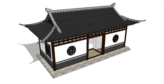 中式传统建筑风格公共厕所SU模型