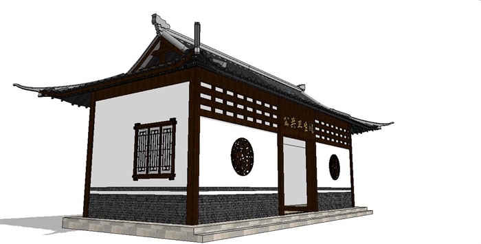中式传统建筑风格公共厕所SU模型