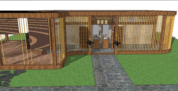 木质风格公共厕所建筑SU模型