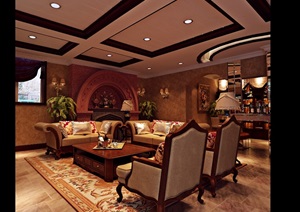 欧式客厅空间设计3d模型含效果图