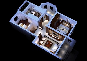 现代中式风格室内住宅空间3d模型含效果图