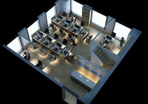 某现代集中办公区室内设计3dmax模型