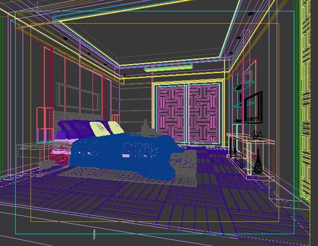 現代中式家裝臥室室內設計3dmax模型[原創]