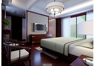 简约中式风格家装卧室设计3dmax模型