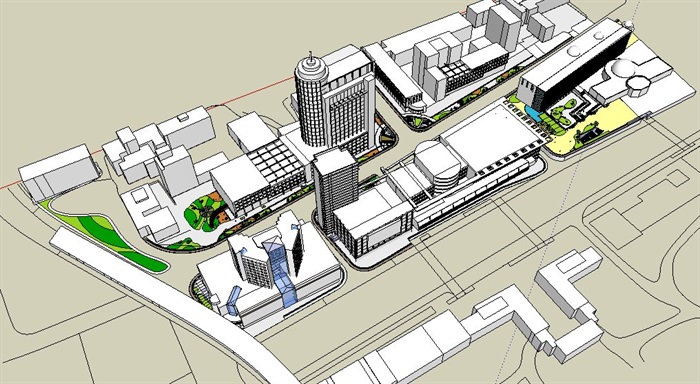 现代简约商业社区建筑规划su模型(1)